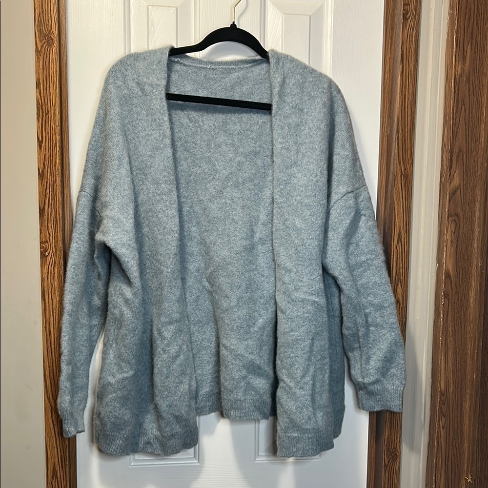 Gil’B Cozy Gray Wool Open-Front Cardigan Blue/Gray